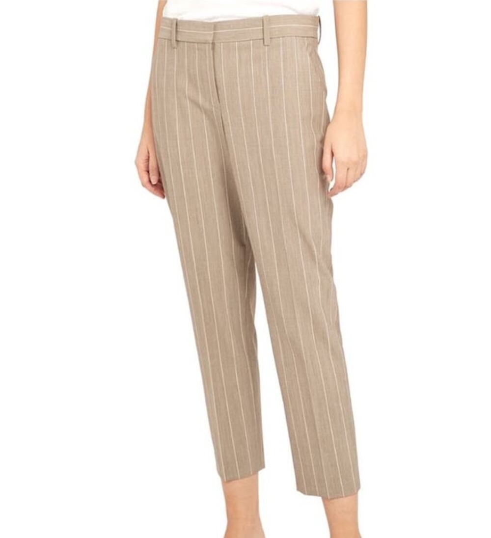 Theory Pants Treeca 2 Traceable wool striped taupe cropped multi size 18